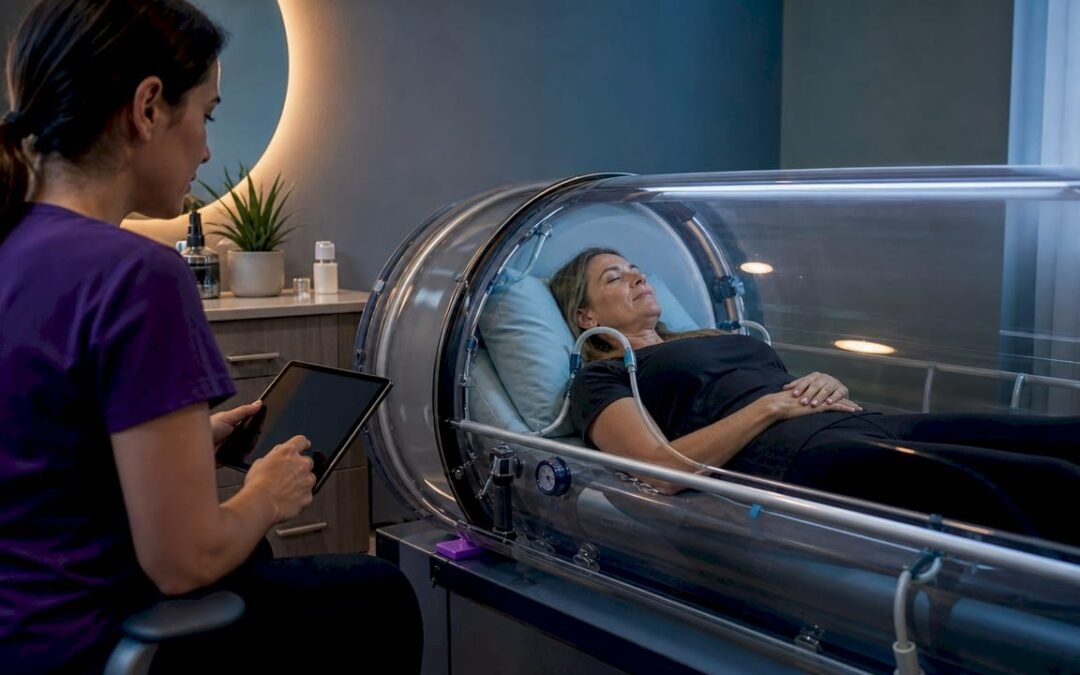 Patient in hyperbaric oxygen therapy chamber