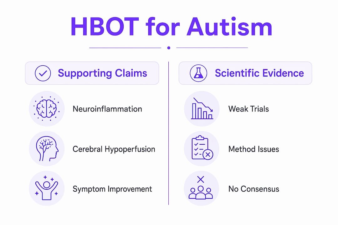 Infographic summarizing HBOT claims vs scientific evidence