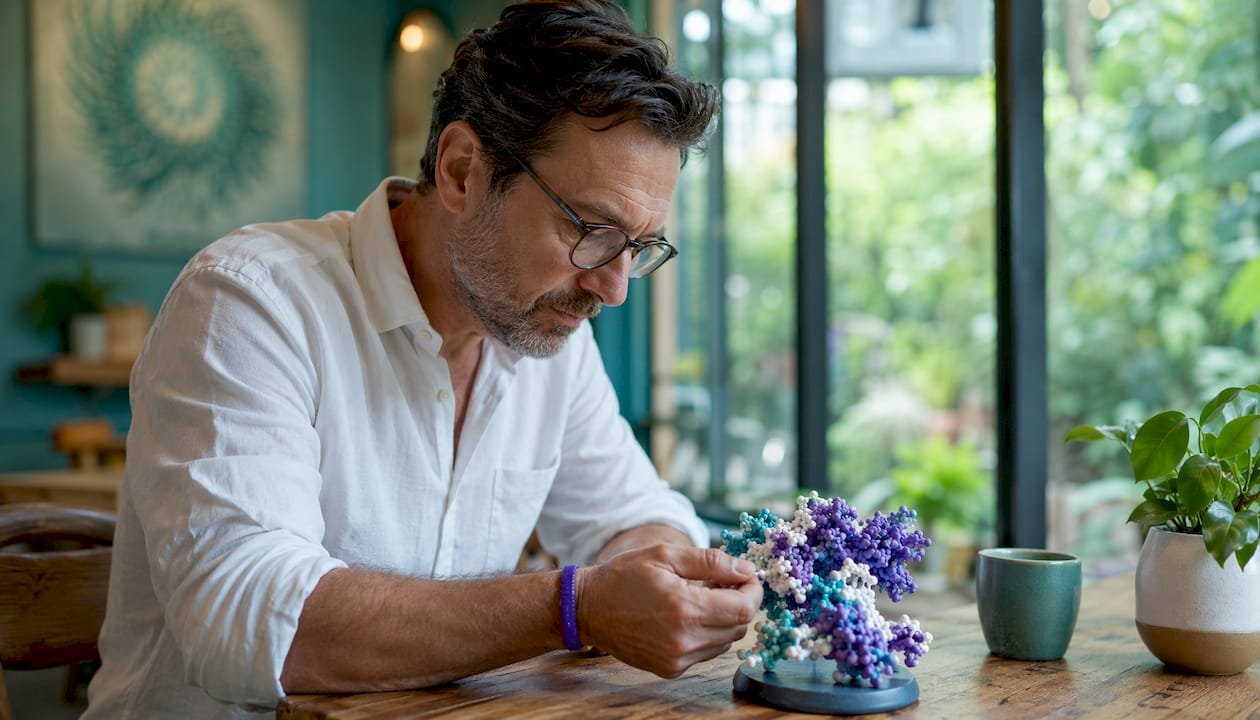 Immunologist examining cytokine model