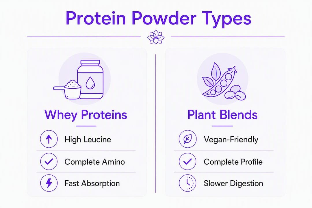 Infographic comparing whey and plant protein powders