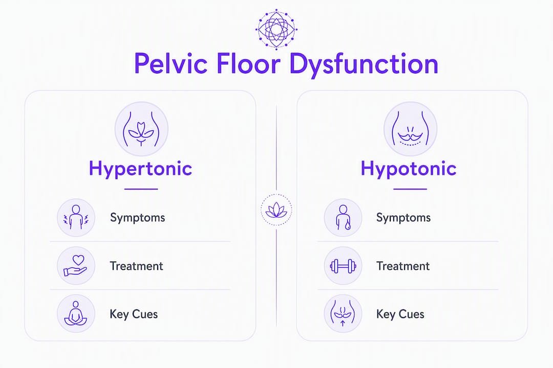 Infographic comparing pelvic floor dysfunction types and treatments