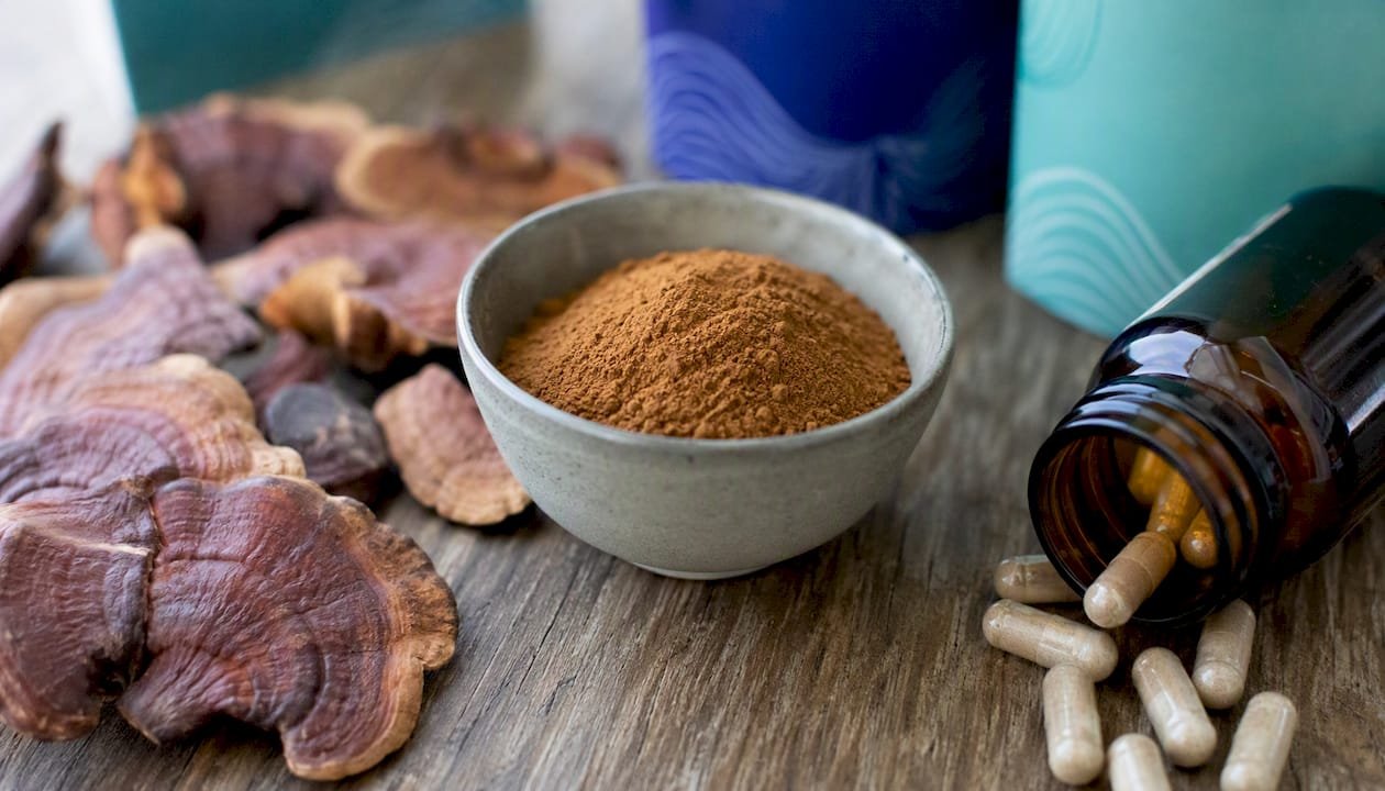 Reishi mushroom powder, capsules and dried slices