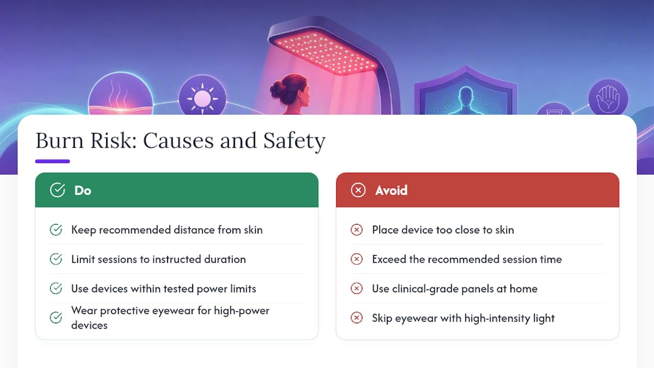 Diagram of burns risk factors from red light therapy