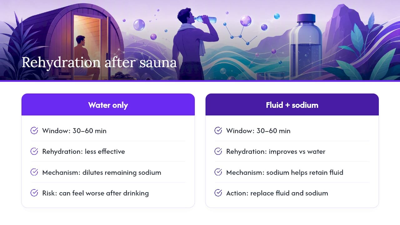Sauna rehydration timing with sodium