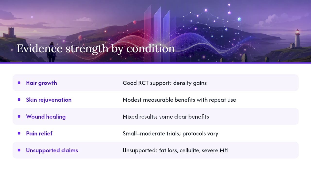 What the research actually shows, condition by condition — overview diagram