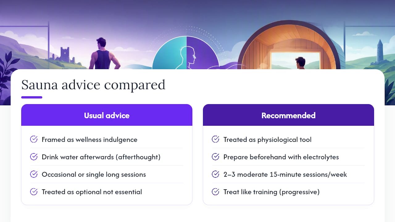 Why the usual sauna advice misses the point — overview diagram