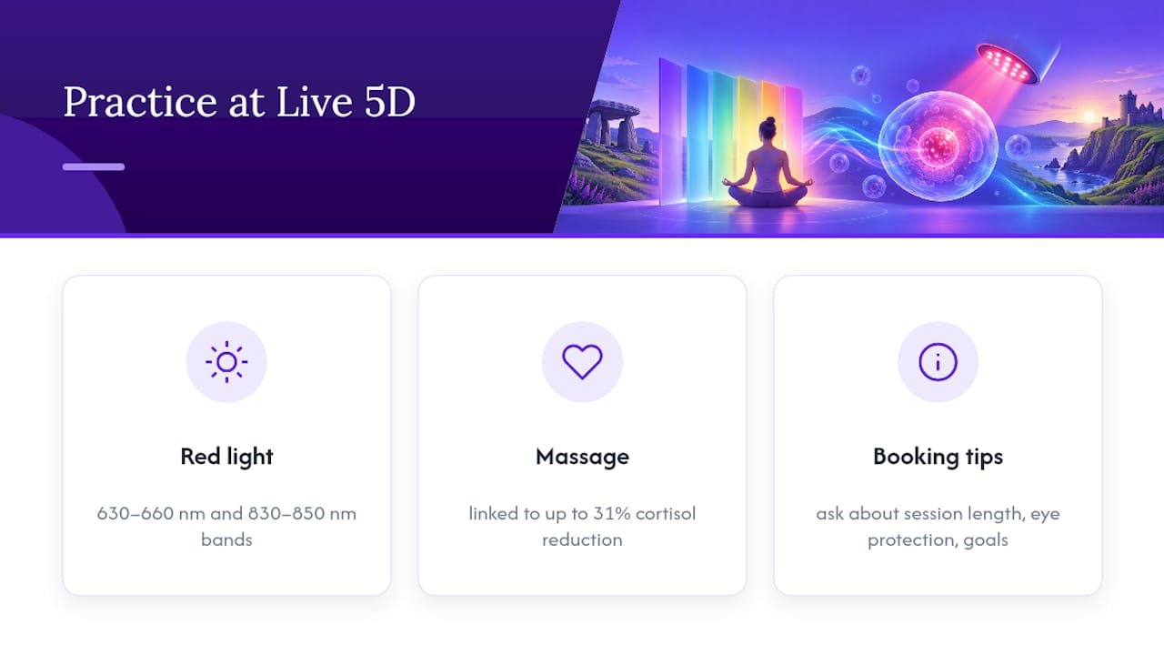 How Live 5D Health puts chromotherapy and red light therapy into practice — overview diagram