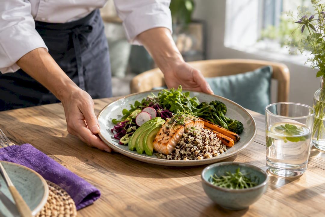 Balanced meal served in retreat dining room