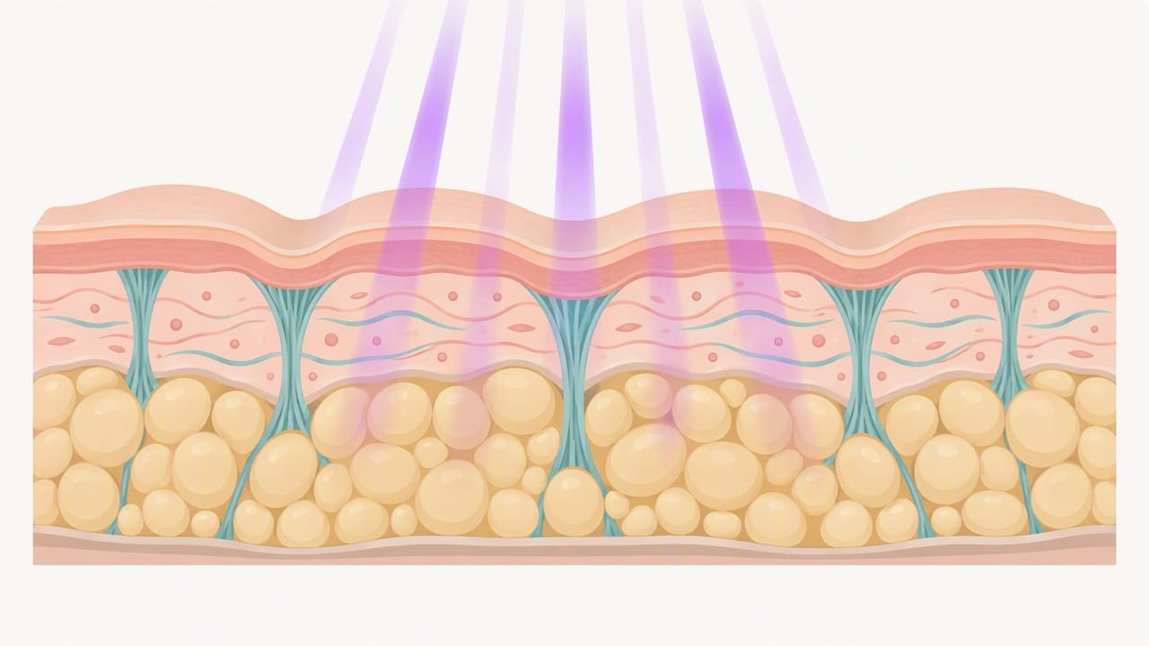 Skin layers and connective tissue beneath cellulite